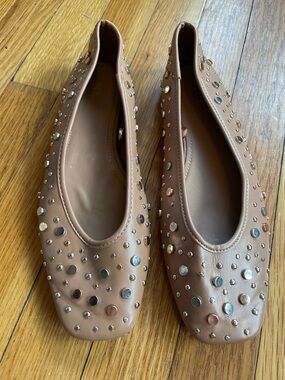 Zara Studded Taupe Women’s Leather Ballet Flats EU38